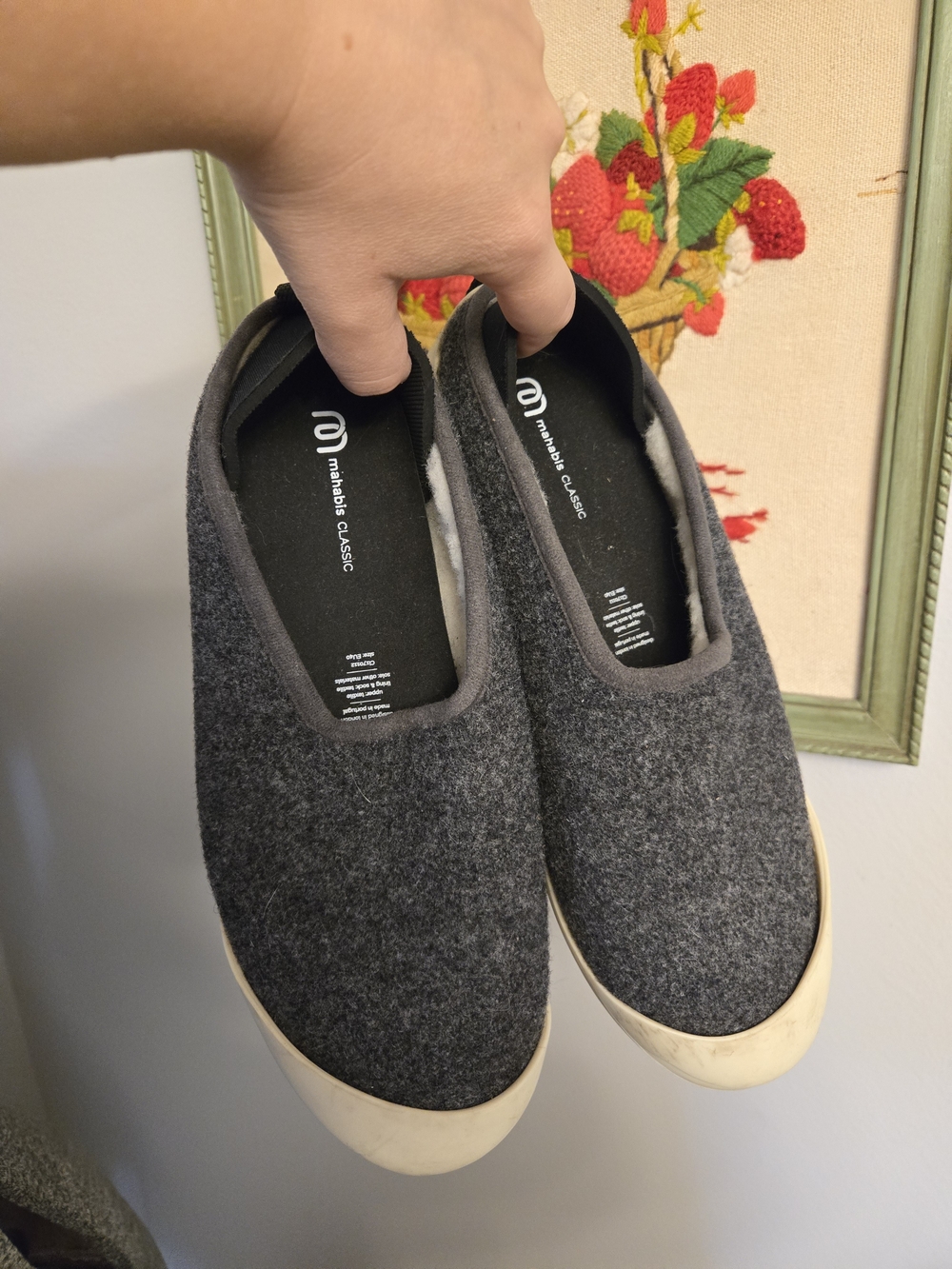 Women's Gray Wool Slip-On Casual Shoes - Mahabis Classic EU 40-US 9